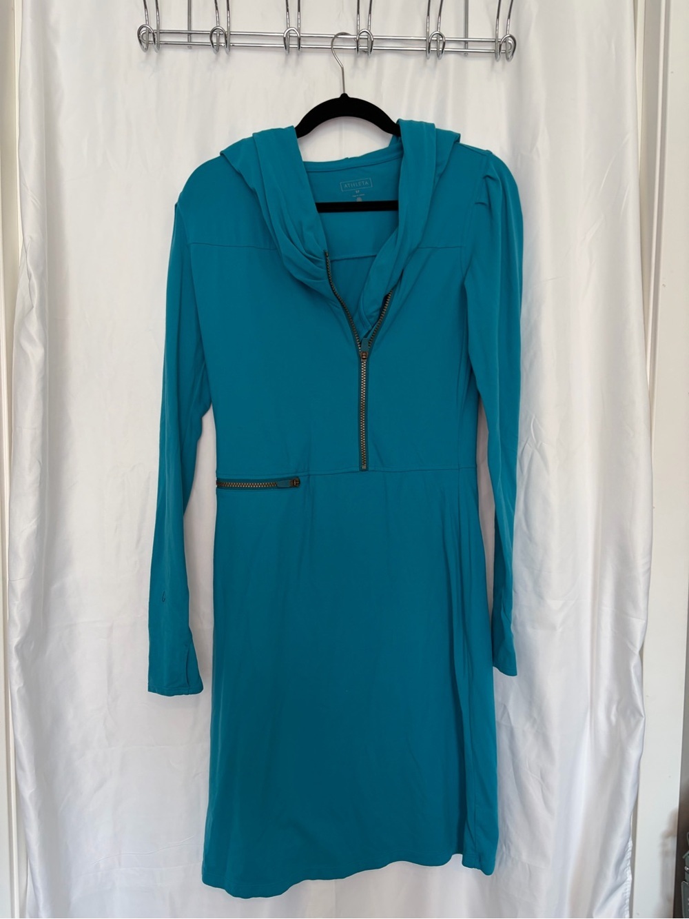 Athleta Teal Long-Sleeve Hooded Zip Dress​